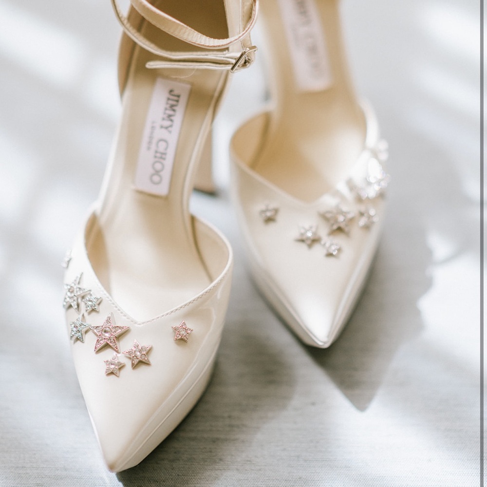 JIMMY CHOO DAHL BRIDAL WHITE EMBELLISHED 125 PUMPS